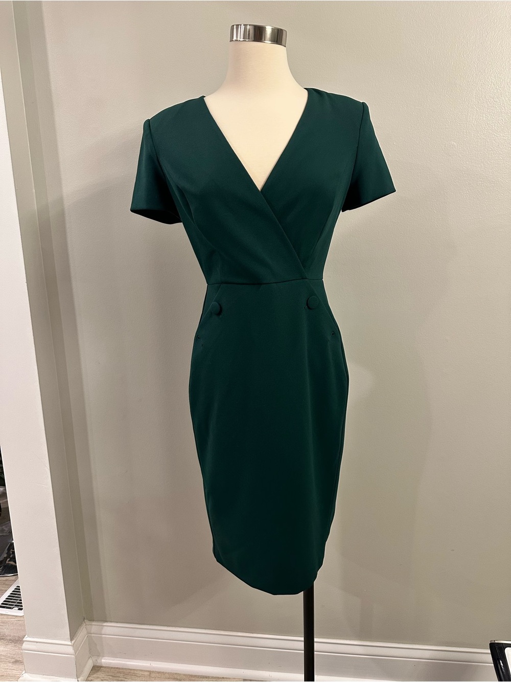 Calvin Klein Forest Green Wrap Sheath Midi Dress